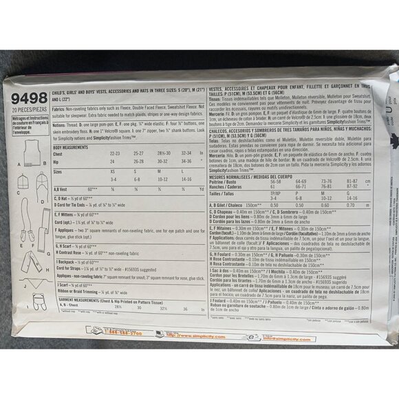 Simplicity Child's Vest Mittens Scarf Hat Sewing Pattern Sz XS-L - Uncut - Picture 3 of 4